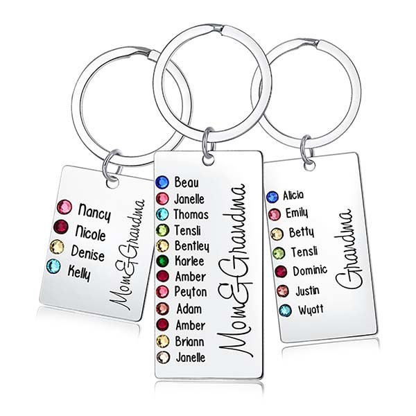 Personalized 1-13 Engraving Names with Birthstone Keychain Gift For Mom and Grandma