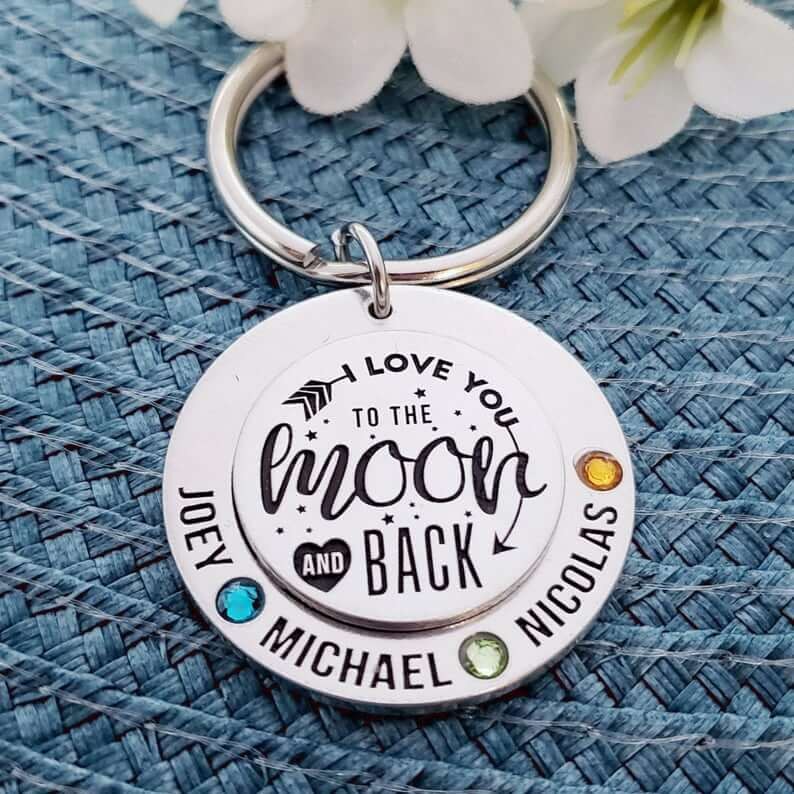 Personalized Love You To The Moon And Back Keychain with 1-7 Names