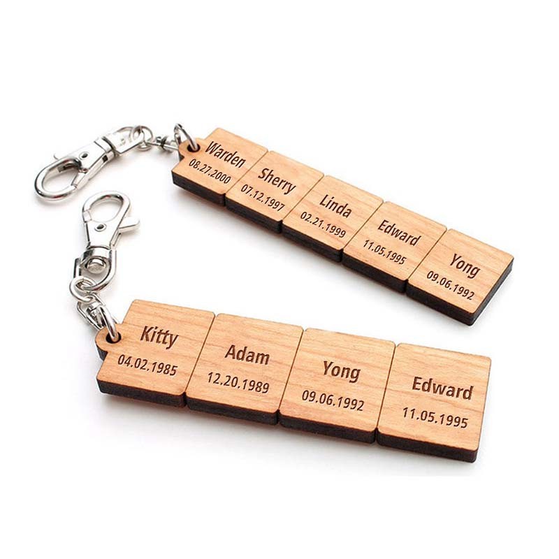 Father's Day Gift Personalized Wood Pieces Keychain with 1-10 Names Dad Husband Grandpa