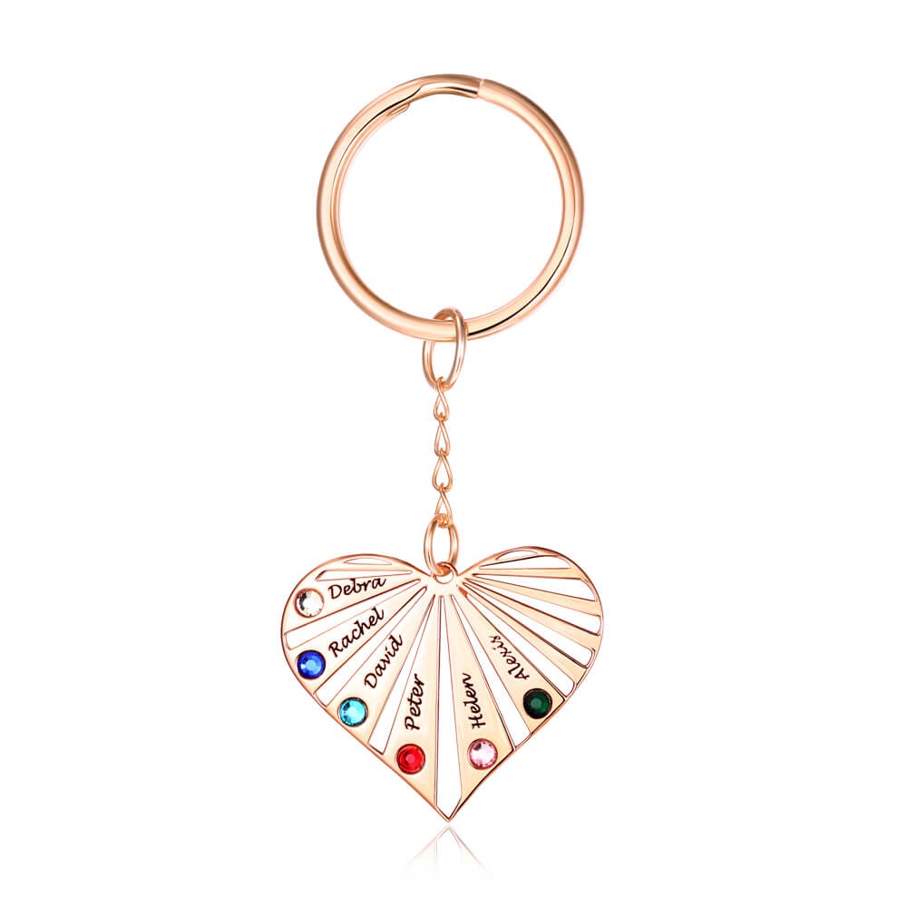 Personalized Rose Gold Plating 1-8 Engraving Names with Birthstone Key Chain Gift For Mother's Day