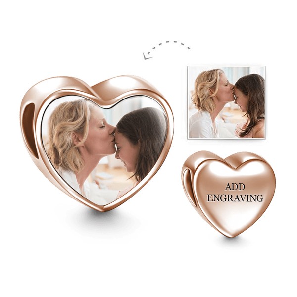 Engravable Heart Personalized Photo Charm Rose Gold
