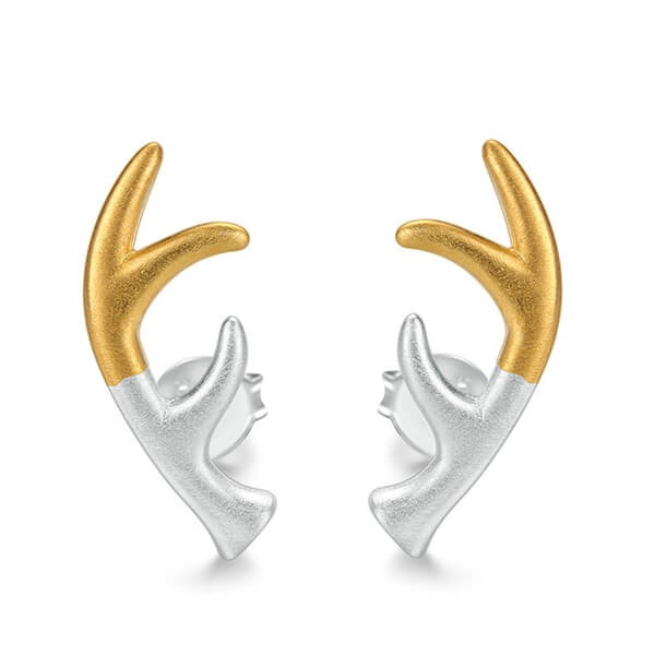 Deer Antler Stud 2 Tones Earrings