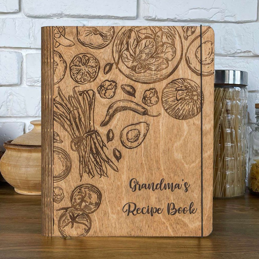 Grandma's Recipe Book Blank Binder Personalized Wooden Cookbook Gifts for Mom Grandma Christmas Gift Ideas