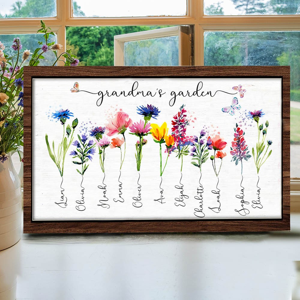 Personalized Birth Month Flower Grandmas Garden Wood Sign with Kids Name Mother's Day Gifts Idea