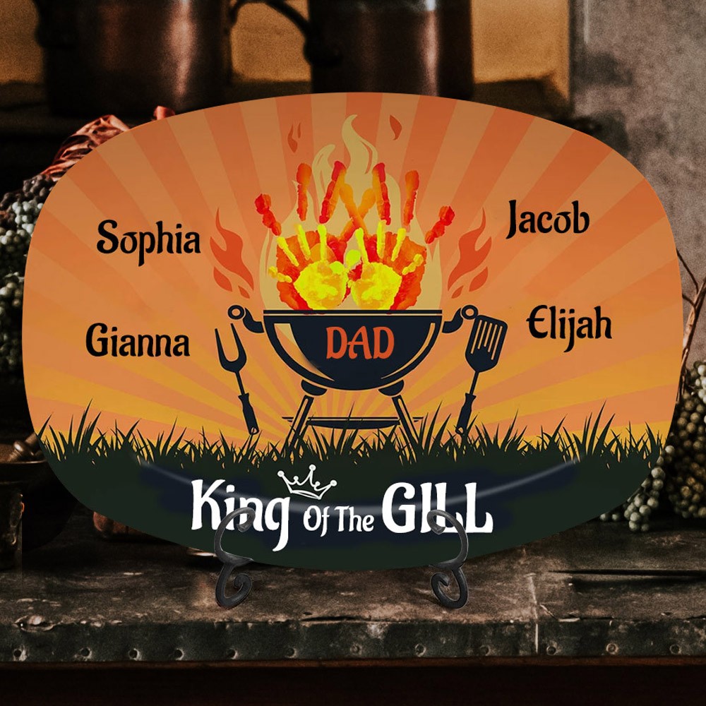 Personalized Handprint BBQ Grilling Platter with Kids Names Father's Day Gift