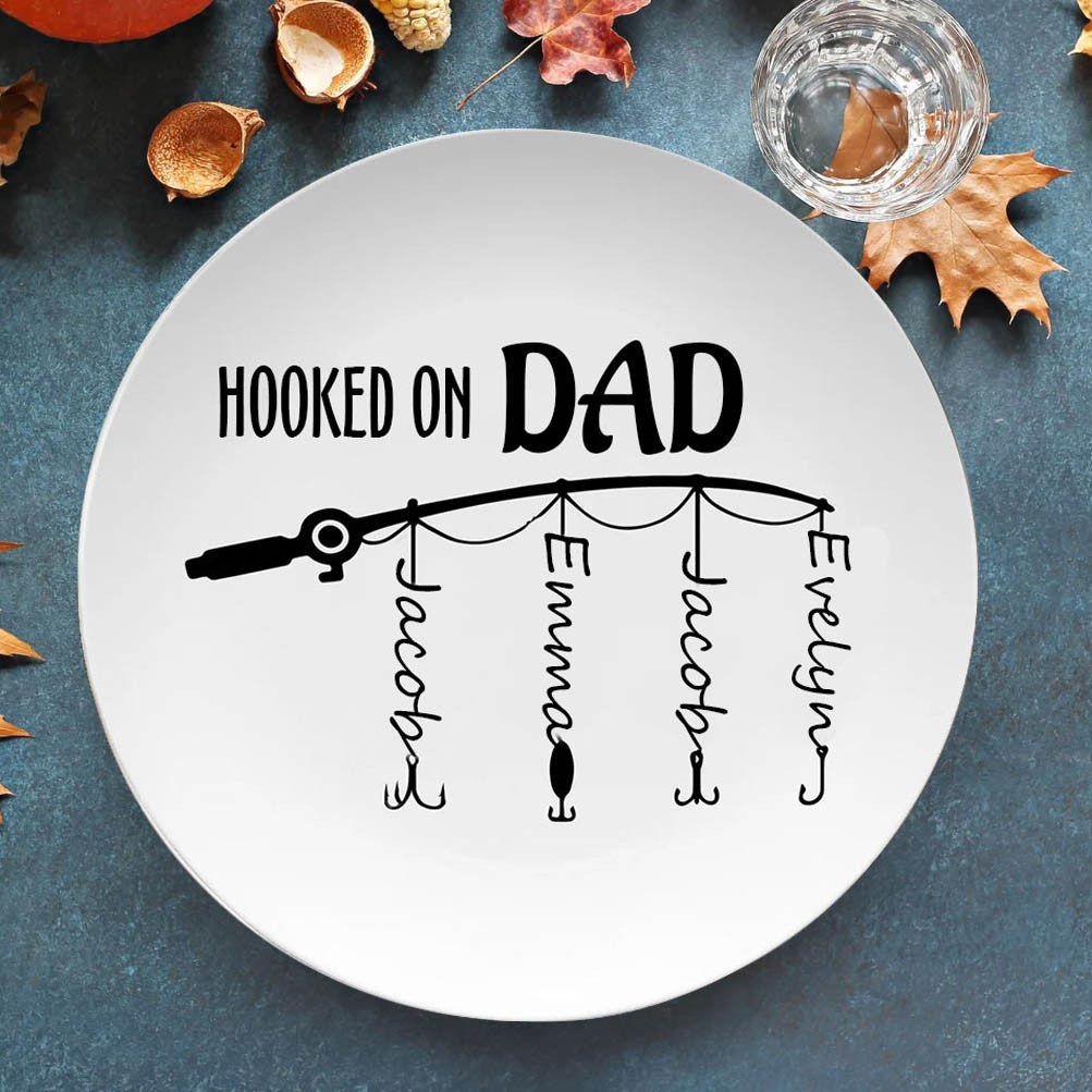Personalized Hooked on Dad Platter Father's Day Gift For Fishing Dad