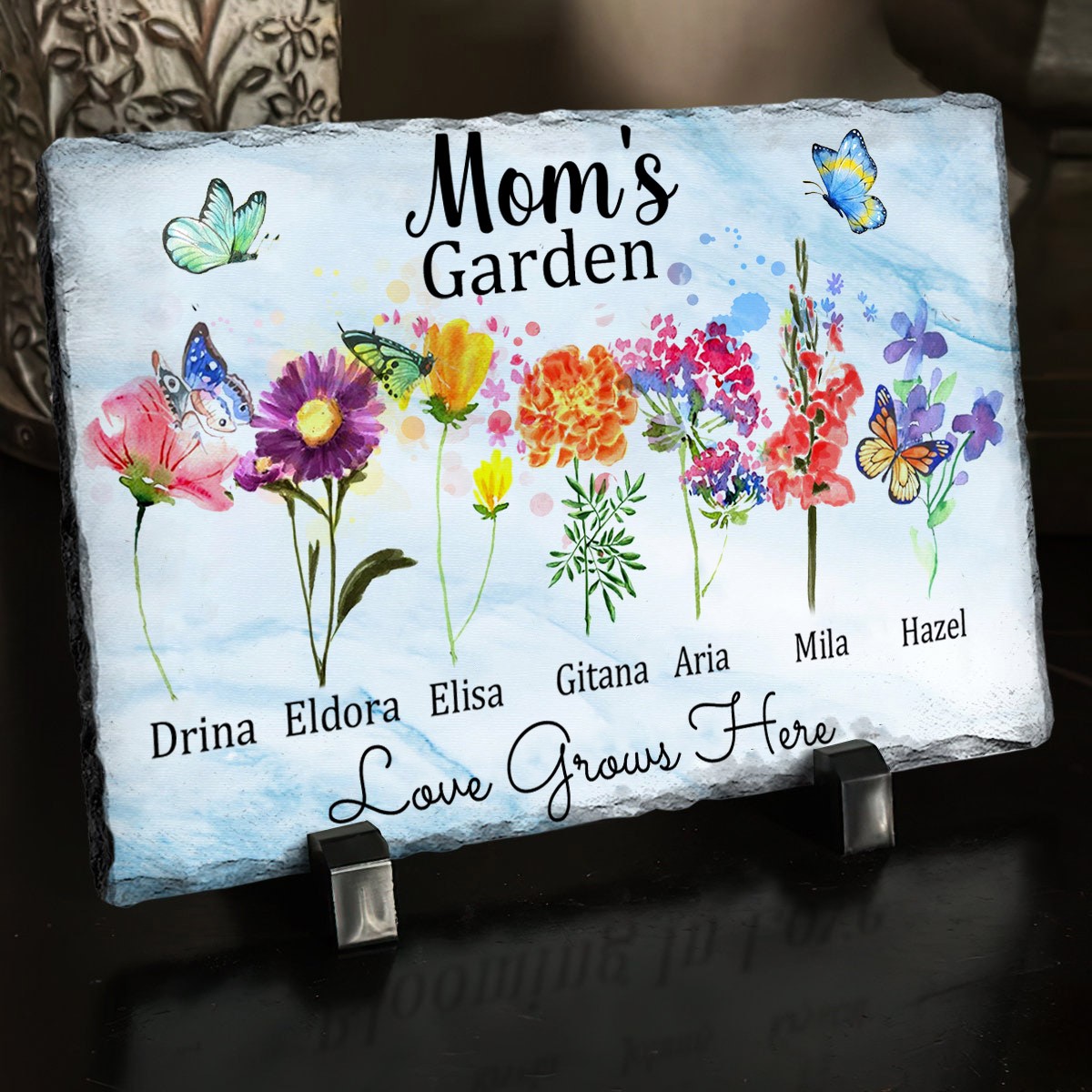 Personalized Mom's Garden Birth Month Flower Plaque with Kids Names Gifts for Mom Grandma Christmas Gifts