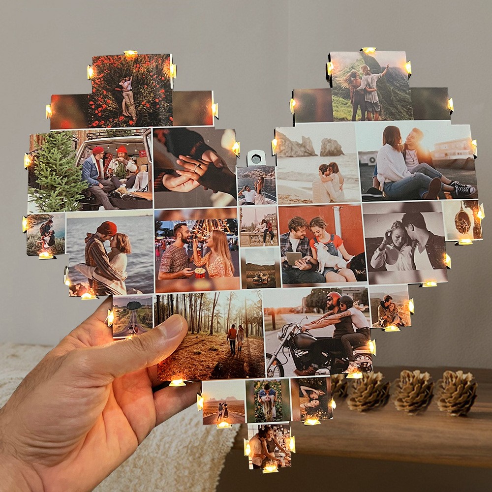 Personalized Heart Shape Photo Collage Lamp Keepsake Gifts for Couple Valentine's Day Gifts Anniversary Gift Ideas