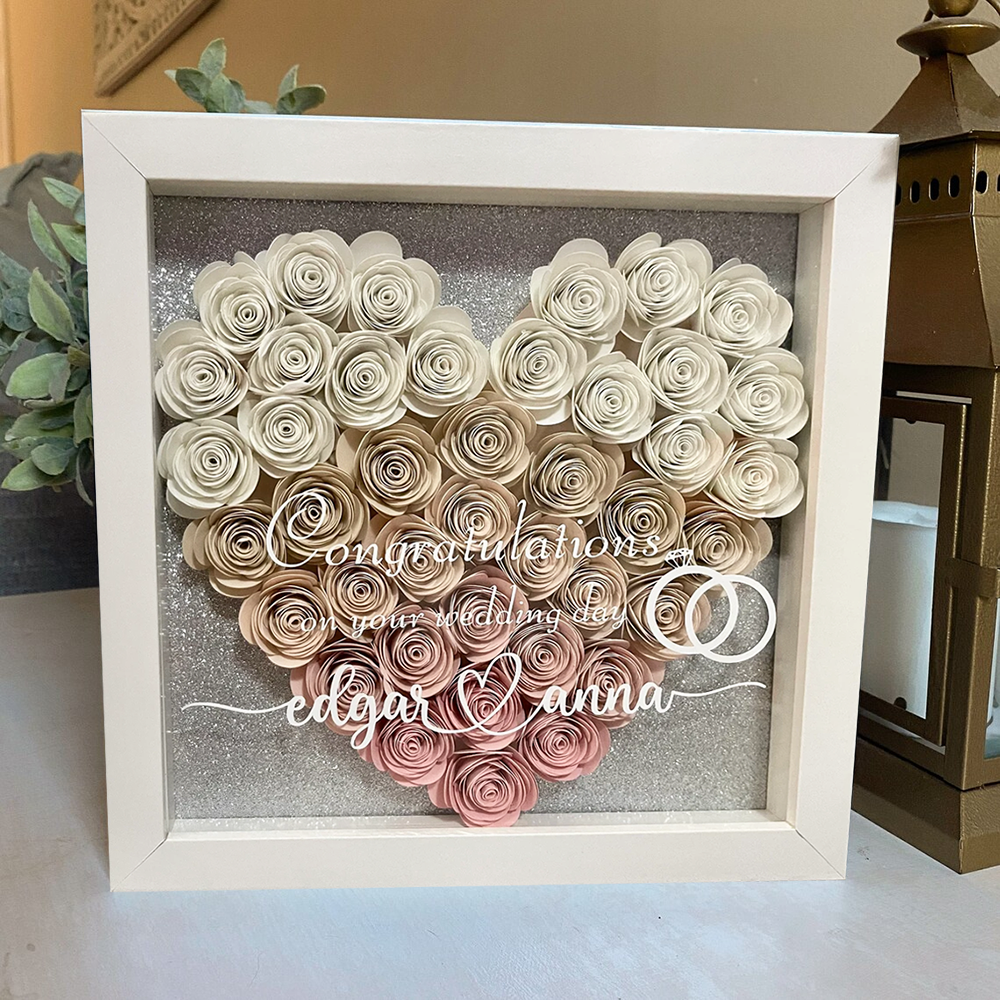 Personalized Paper Flower Shadow Box Gift for Couple Wedding Anniversary Gift
