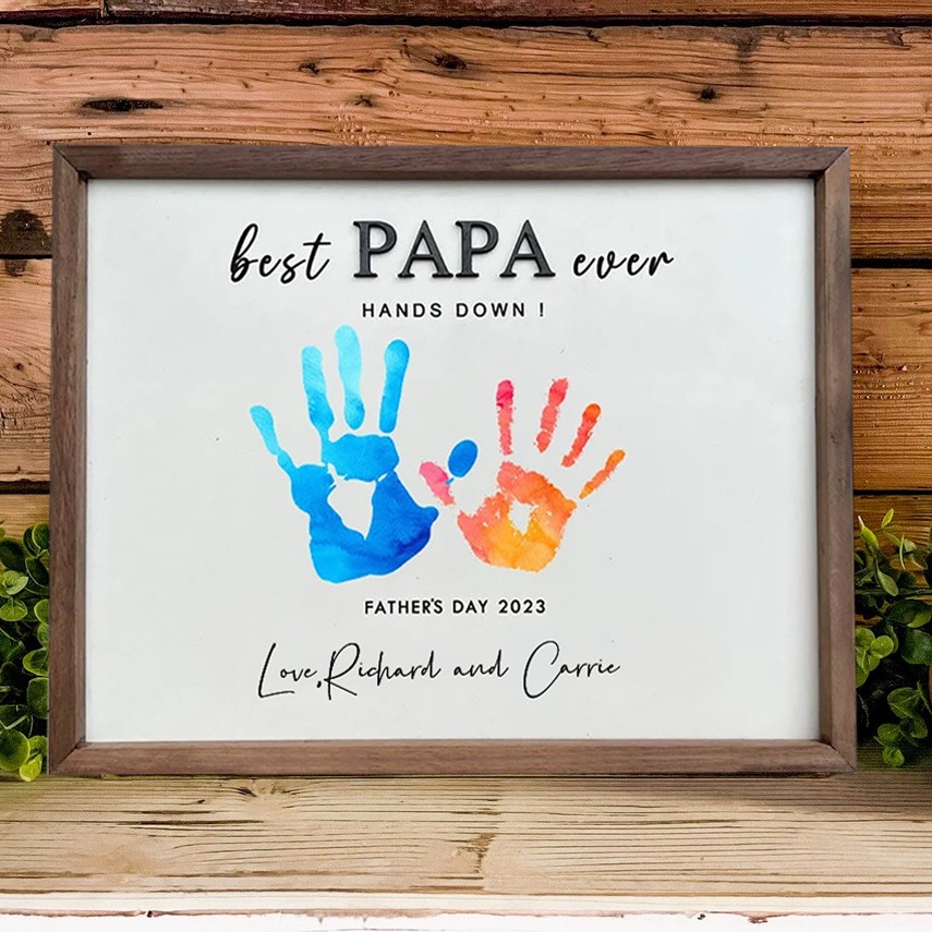 Personalized Best Papa Ever DIY Handprint Wood Frame Keepsake Gift for Dad Father's Day Gift Ideas