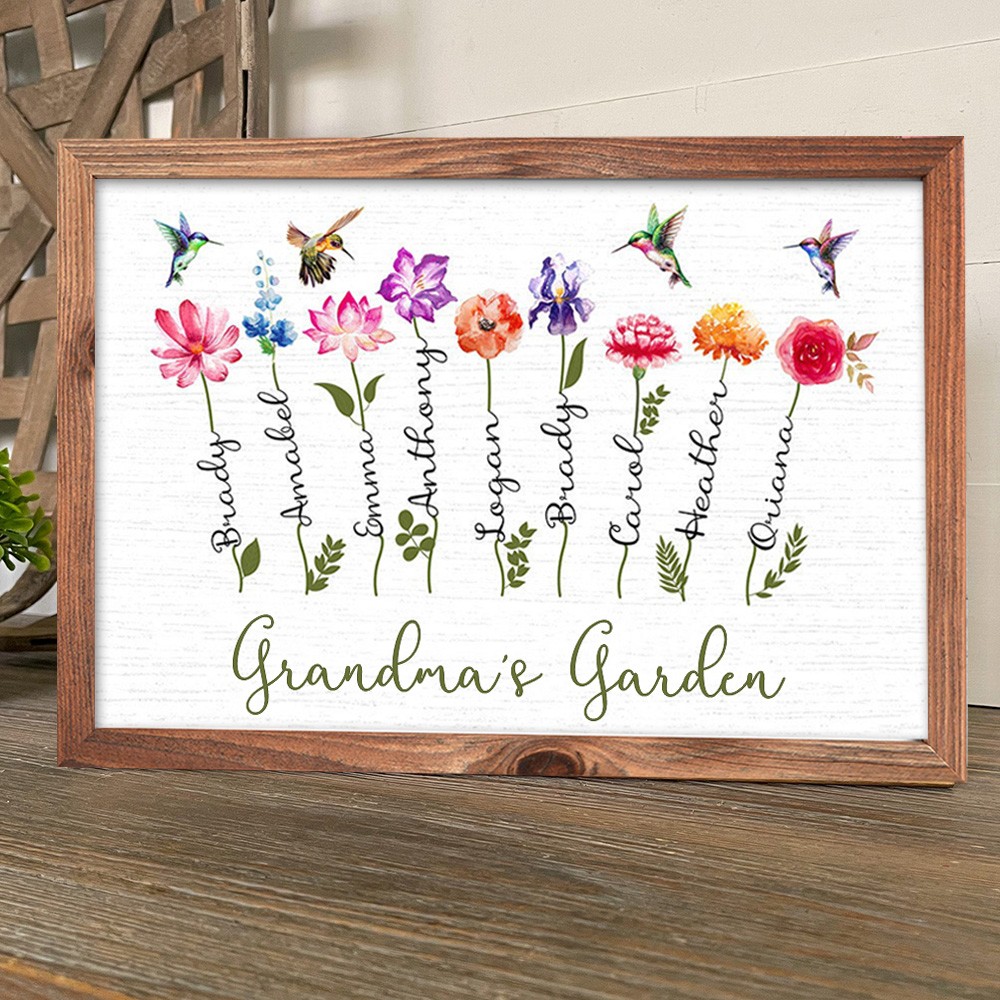 Grandma's Garden Birth Flower Frame with Names Grandparents Decor Custom Grandma Gift Love Gift Ideas for Mom Christmas Gifts 