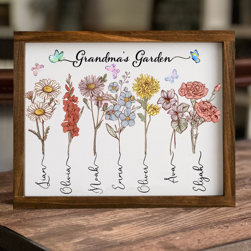 Personalized Grandma's Garden Birth Flower Frame Member Names Sign Mother's Day Gift Ideas For Grandma Mom