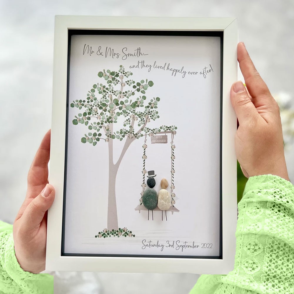 Personalized Wedding Swing Pebble Art Picture Frame Wedding Gift