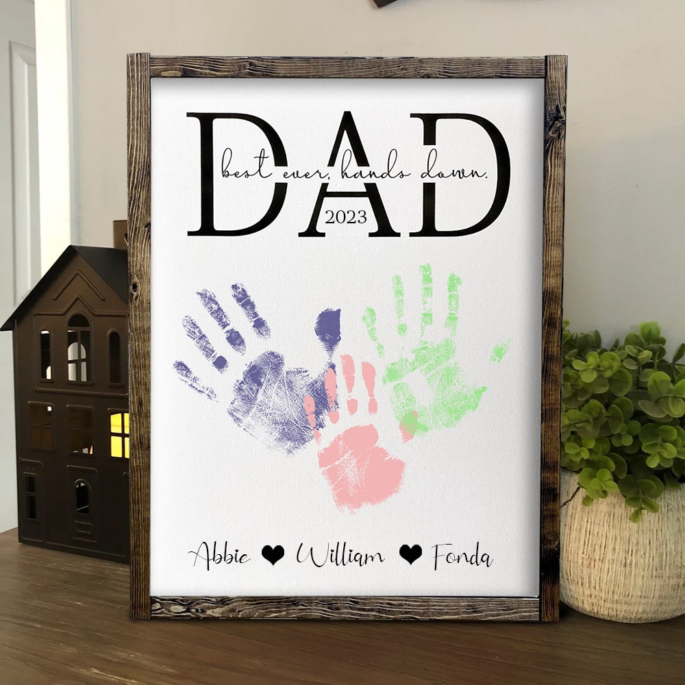 Personalized Best Dad Ever DIY Handprint Wood Sign Keepsake Gift for Dad Father's Day Gifts