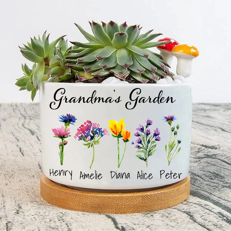 Personalized Grandma's Garden Birth Flower Mini Plant Pot Gift for Grandma Nana 