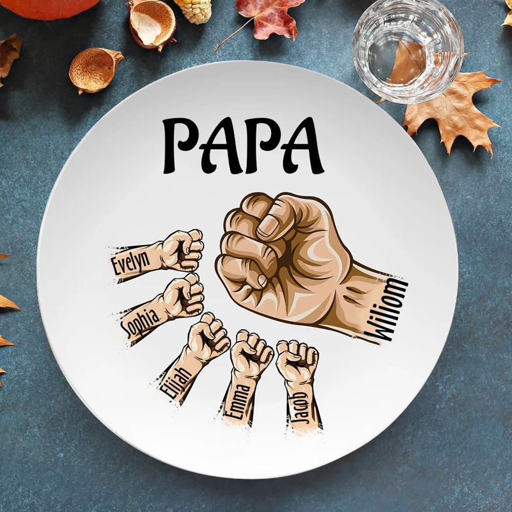 Personalized Papa and Kids Fist Bump Platter with Kids Names Father's Day Gift  