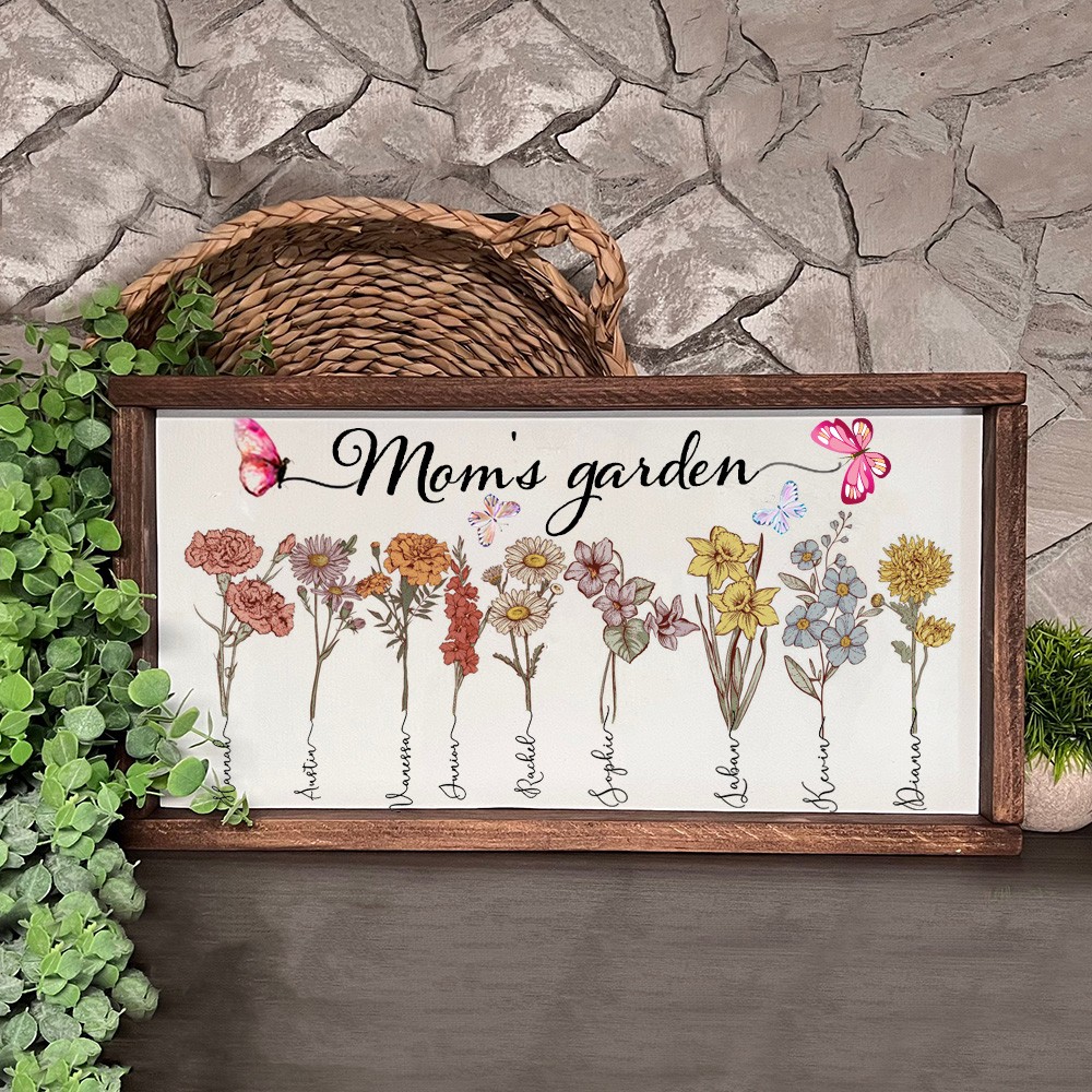 Personalized Handmade Birth Month Flowers Wooden Frame With Kids Names Family Keepsake Gift For Mom Grandma Mother's Day Gifts