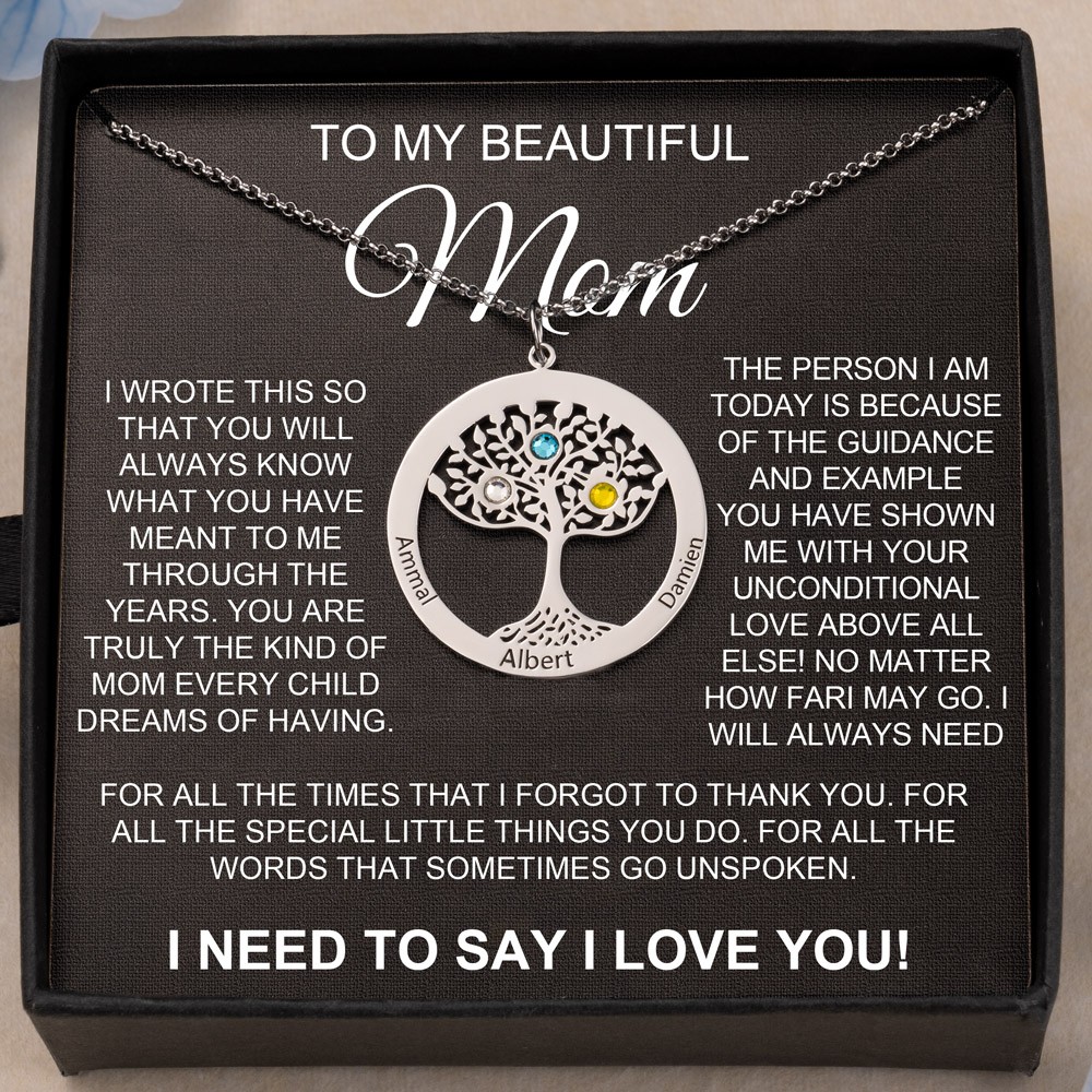 To My Mom Family Tree Name Necklace with Birthstone Design Gift Ideas for Mom Grandma Birthday Gifts