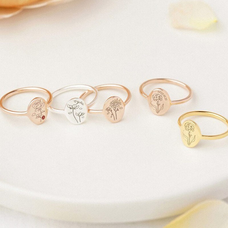 Personalized Birth Flower Ring