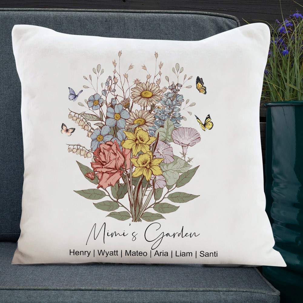 Personalized Mimi's Garden Birth Flower Bouquet Pillow Heartful Gifts For Mom Grandma Mother's Day Gift Ideas