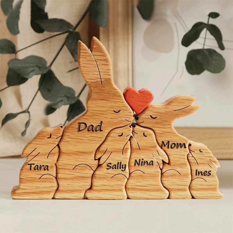 Wooden Rabbit Family Puzzle Animal Figurines Personalized Keepsake Gifts Christmas Gift Ideas