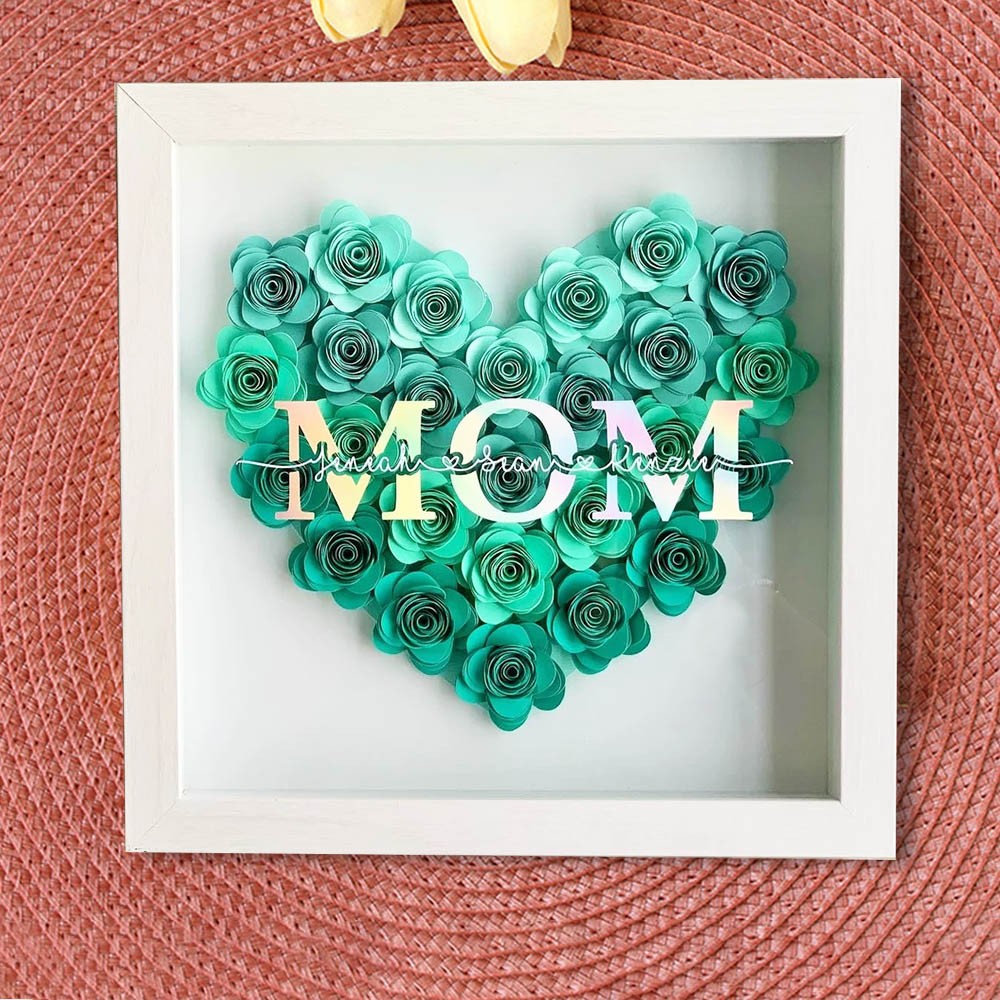 Heart Flower Box Personalized Paper Flower Shadow Box Customized Gift for Mom Grandma