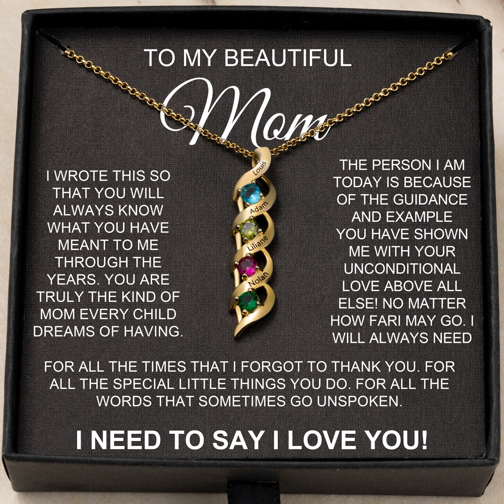 To My Mom Personalized Name Necklace with Birthstone Design New Mom Gifts Love Gift Ideas for Mom 