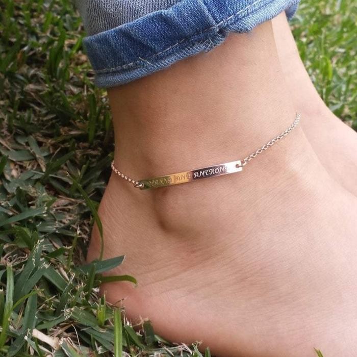 Personalized Bar Engraved Anklet Adjustable