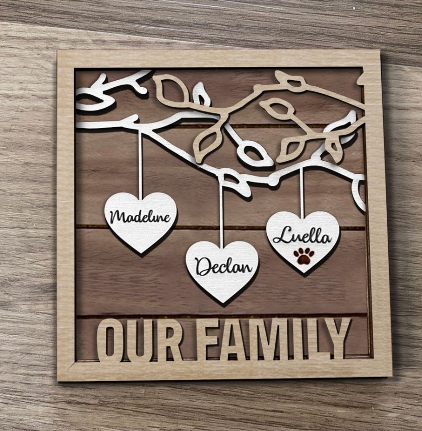 Personalized Family Tree Wood Sign Name Engravings Home Wall Decor