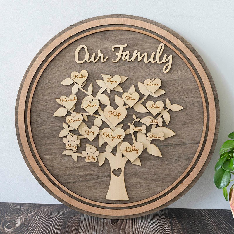 Personalized Family Tree Wall Art with 1-30 Grandkids Names For Family Gift