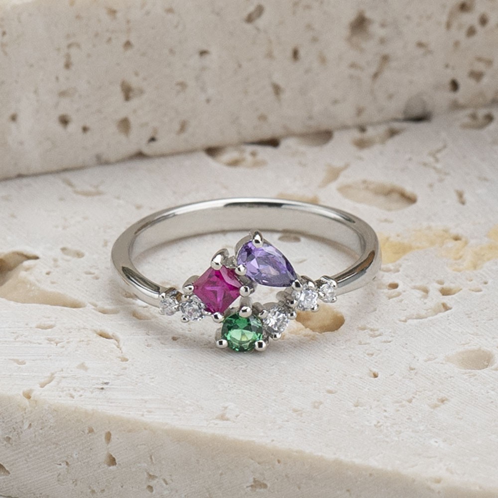Personalized Round, Drop, Square Birthstone Ring Mother's Day Gift