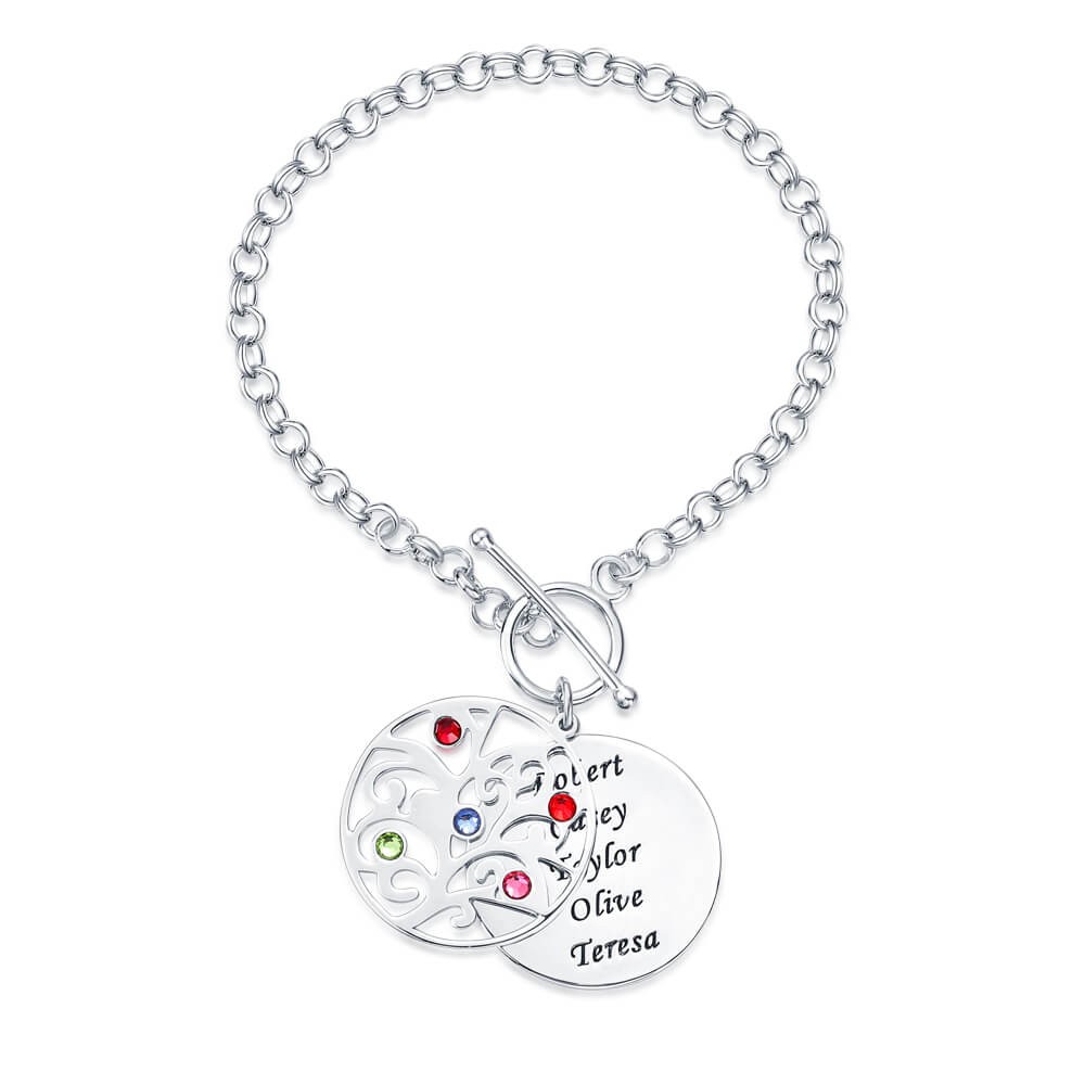 Personalized Charm Bracelet with 1-5 Names & Birthstone