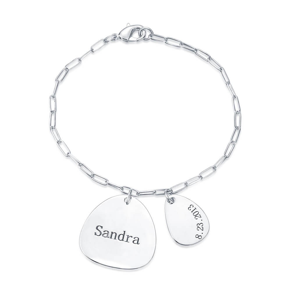 Personalized Chain Link Bracelet with 1-5 Engraved Charms