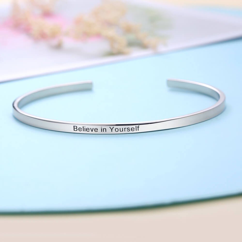 Personalized Open Engravable Thin Bracelet with Your Words