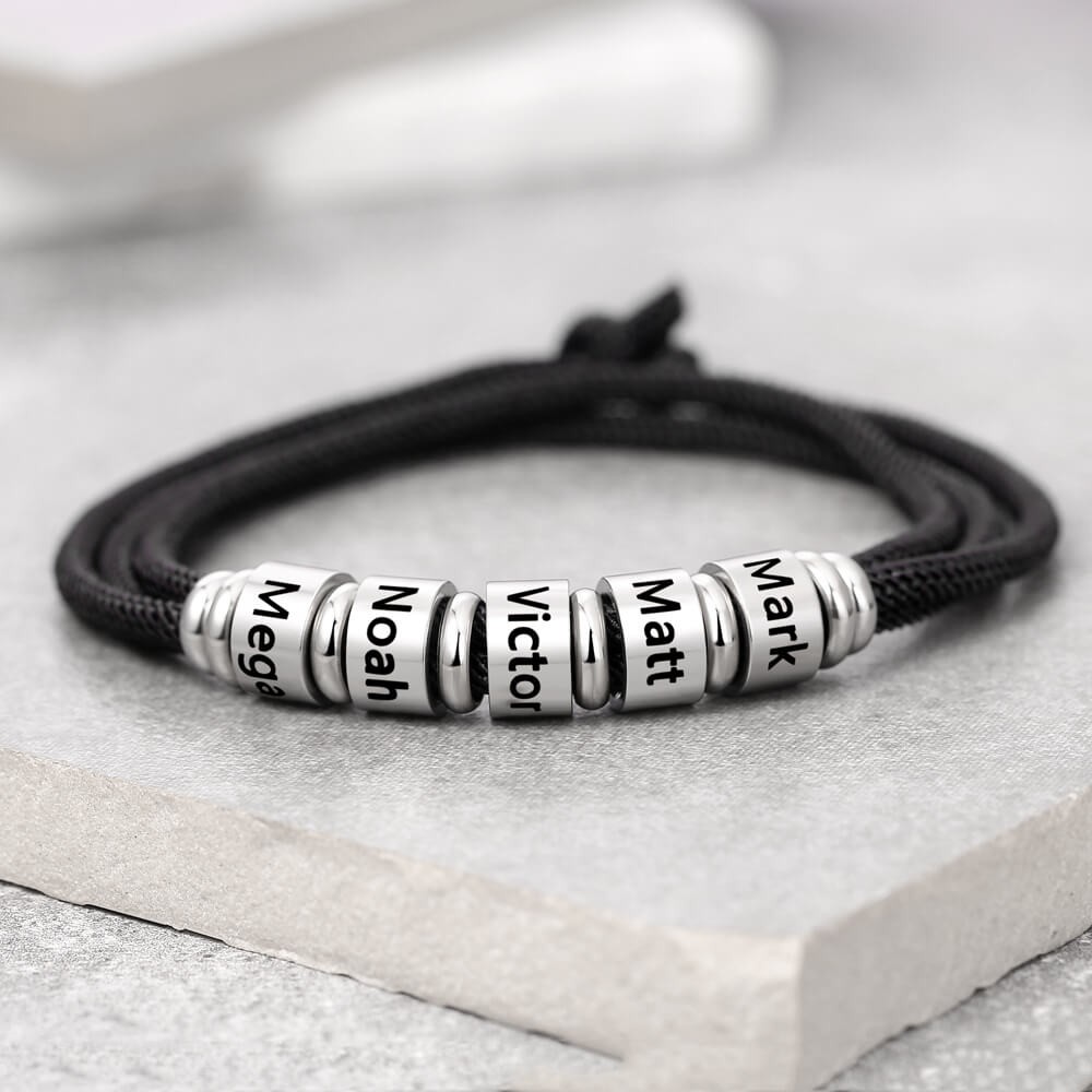 Unsex Personalized Bead Strap Bracelet With 1-10 Names