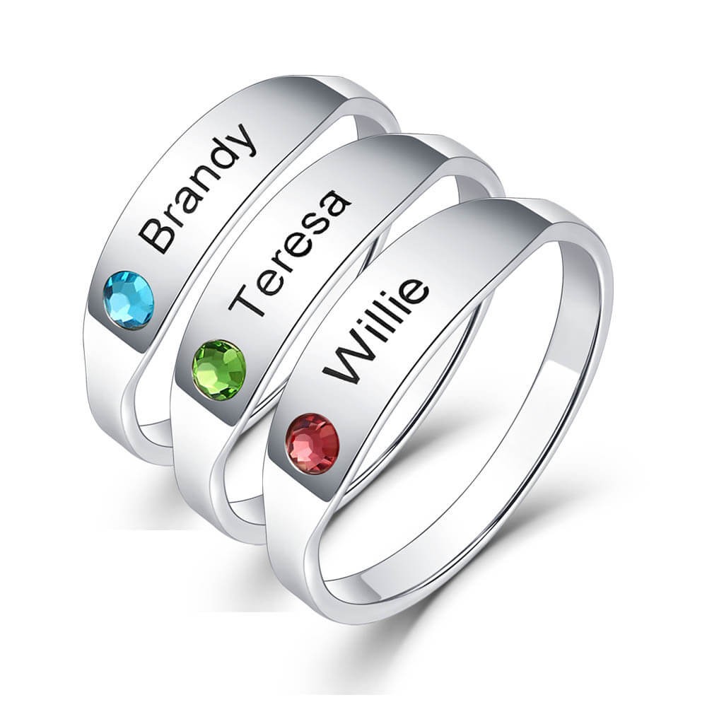 S925 Sterling Silver Personalized 1-3 Engraved Name Ring For Her