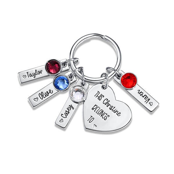 Personalized 1-10 Engraving Names with Birthstone Keychain Gift For Mom and Grandma