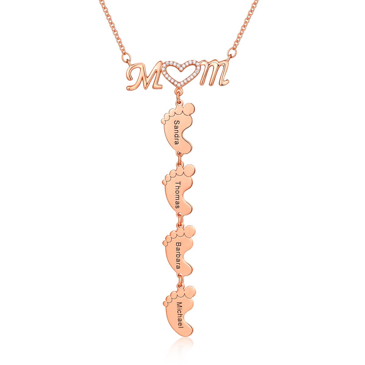 18K Rose Gold Plated Personalized Inlay Mom Necklace With Baby Feet Pendant 1-10 Pendants