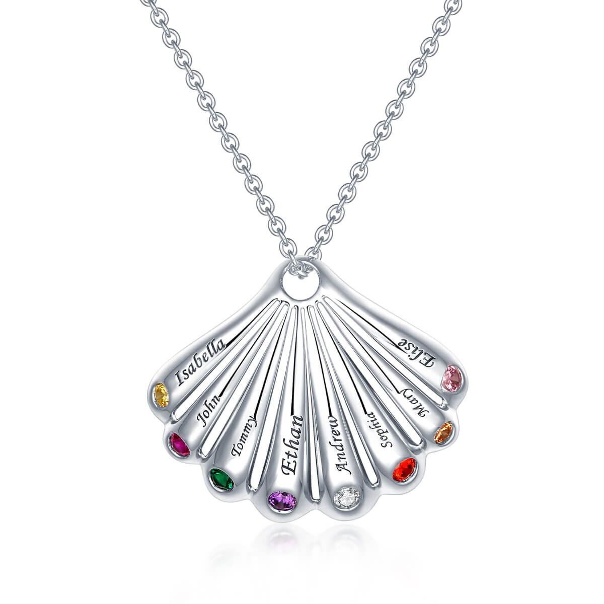 Personalized Shell Pendant Necklace With 1-9 Birthstones and Engravings