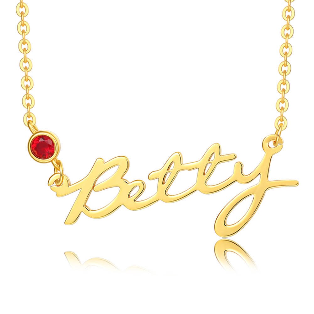 18K Gold Plating Personalized Name Necklace With Birthstone for Her