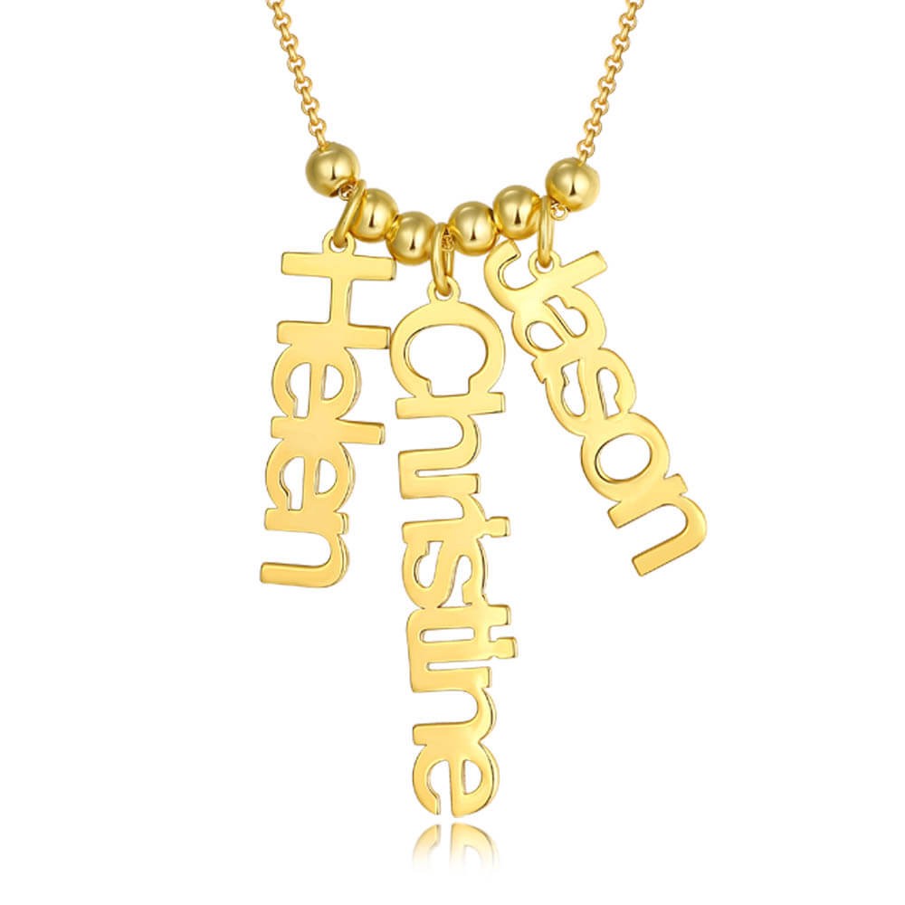 18K Gold Plating Personalized Vertical Name Necklace With 1-4 Name Pendants