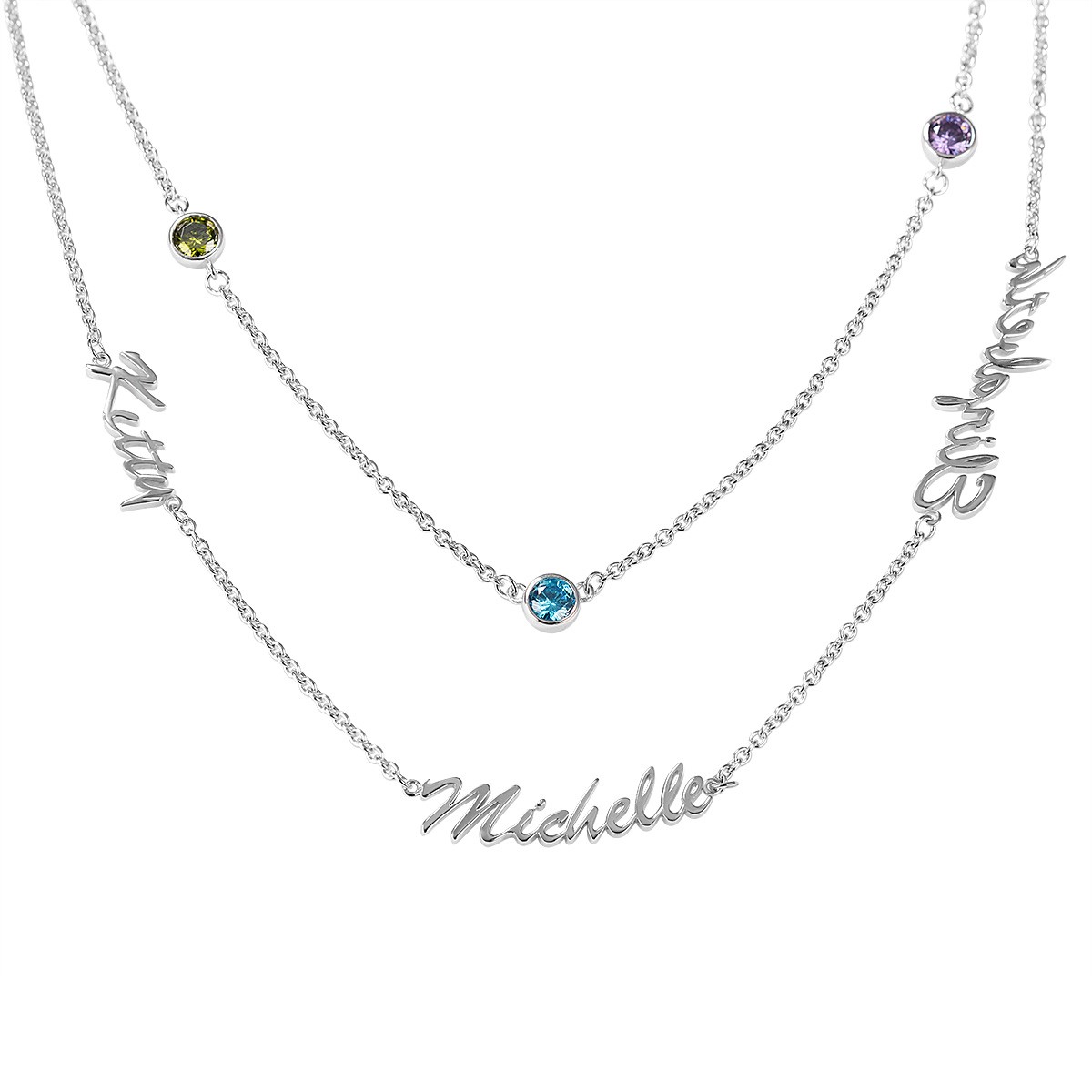 Personalized Layered Name Necklace With Birthstones 1-6 Names and Birthstones