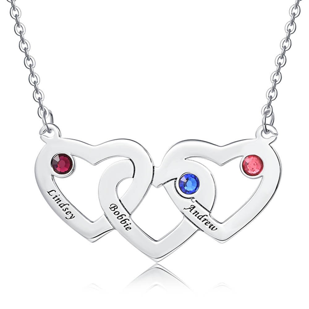 Heart Pendant Necklace with 1-3 Birthstones and Engravings