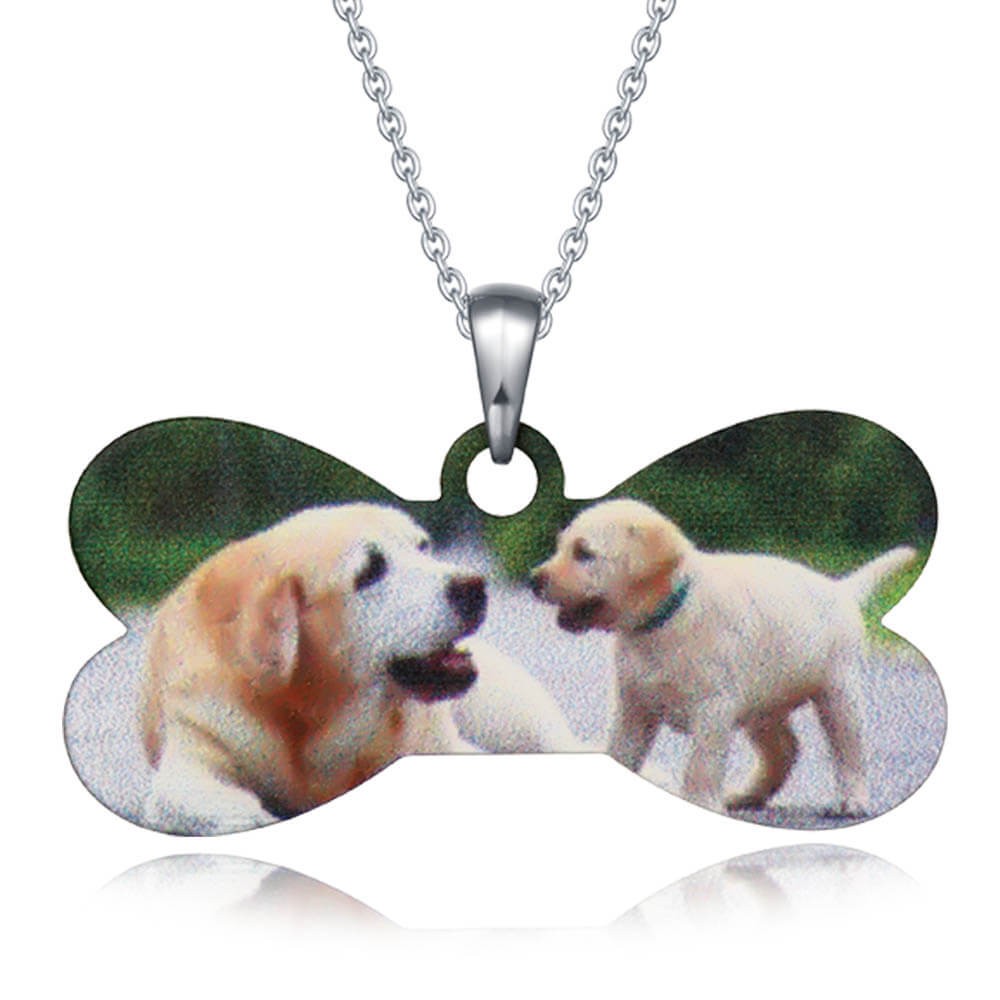Customized Photo Jewelry Dog Bone Shaped Color Photo Necklace