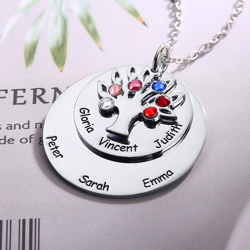 Personalized Family Tree Necklace with 1-8 Birthstones