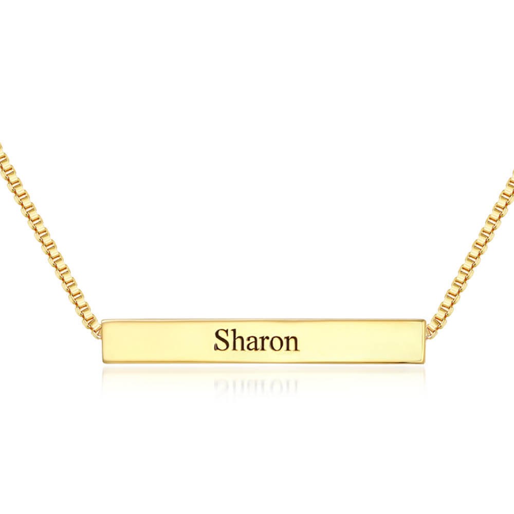 3D Gold Plated Personalized Horizontal Name Bar Necklace - Engraved Bar