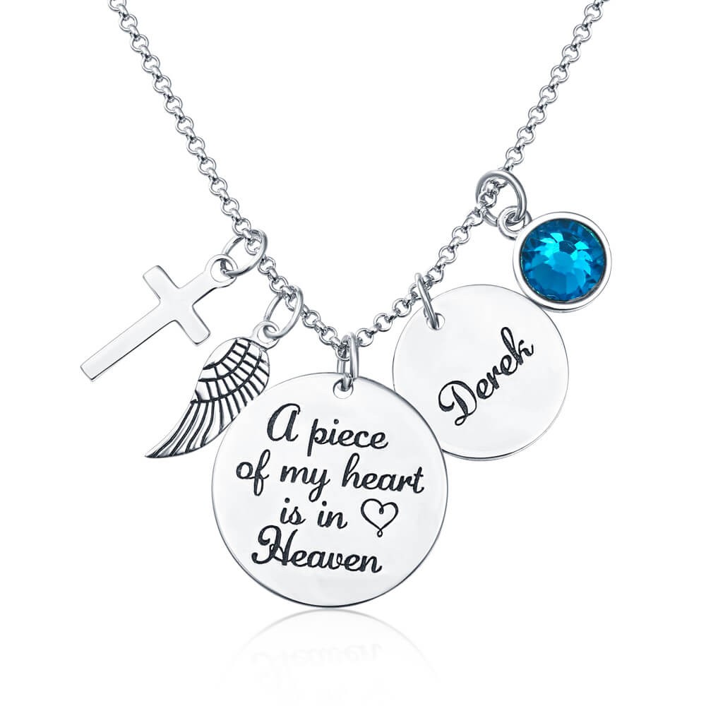 Personalized A Piece Of My Heart Is In Heaven Memorial Necklace