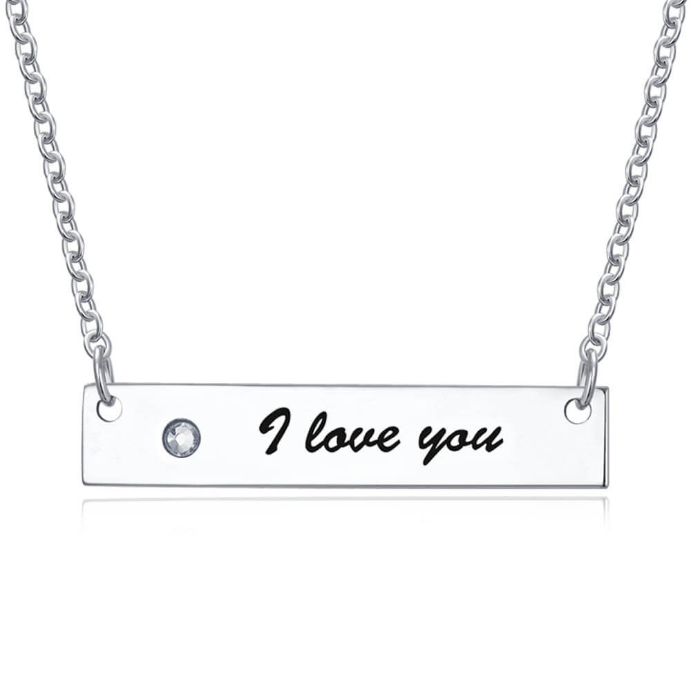 Personalized Diamond Engraved Bar Necklace
