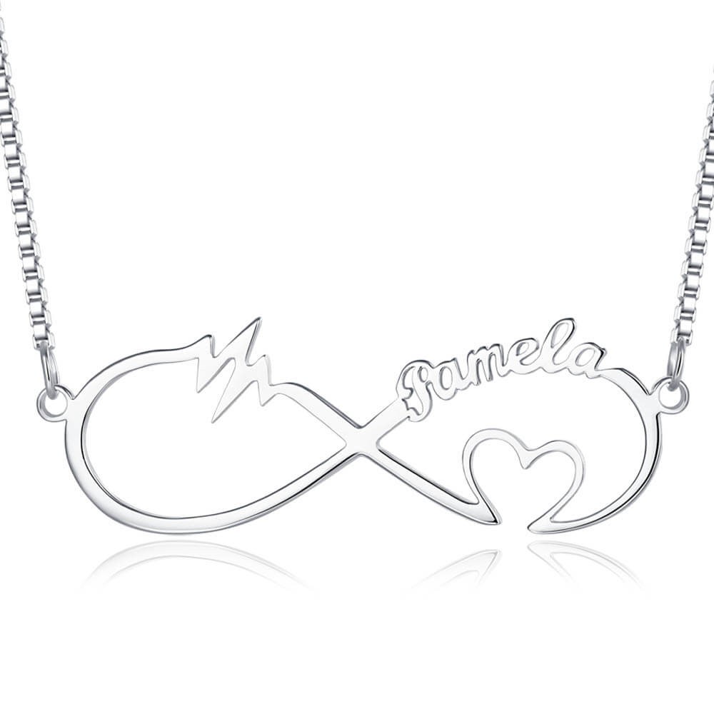 Personalized Infinity Heartbeat  Name Necklace