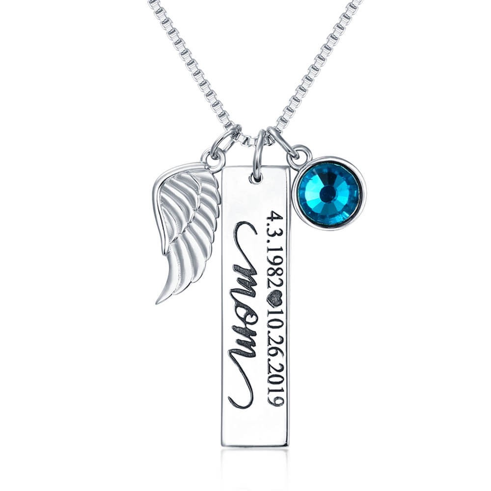 Personalized Memorial Vertical Bar Necklace with Birthstone